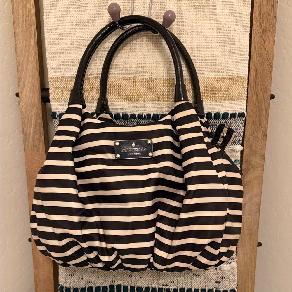 Kate Spade Black and Cream Striped Shoulder Bag